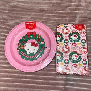 Hello Kitty Pink Christmas Plates & Napkins Set